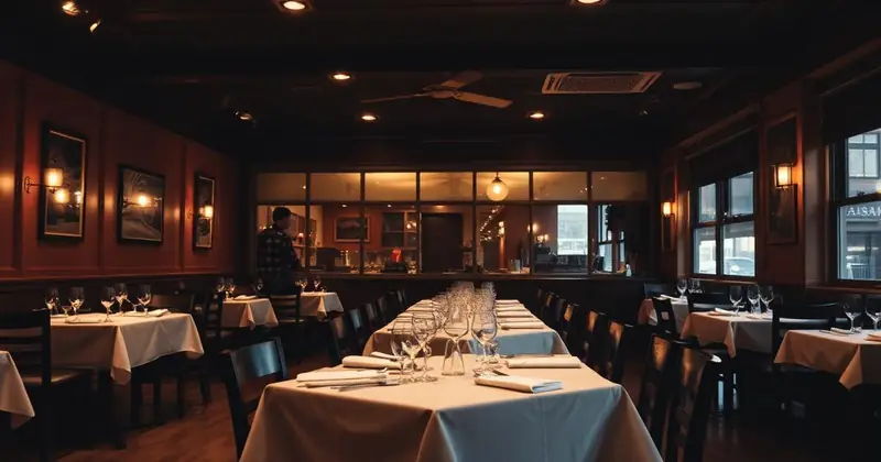 Quiet empty restaurant dining room on a slow night with declining foot traffic