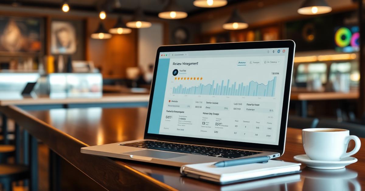 Review dashboard showing reply rate metrics for an independent restaurant