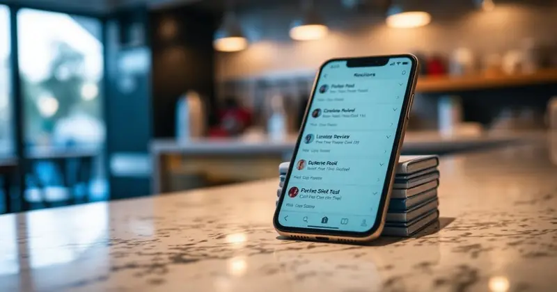 Phone stacked with unanswered Google review notifications on a restaurant counter